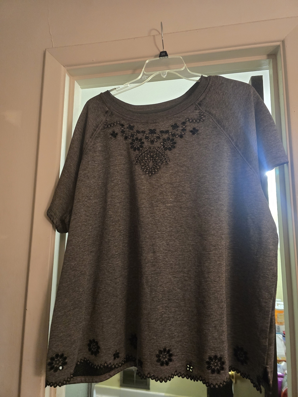 Lane Bryant Gray Embellished Short-Sleeve Sweatshirt